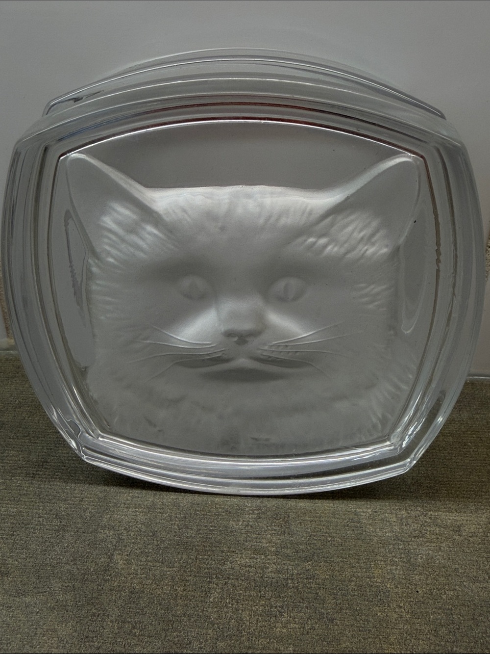 Vintage Cristal d'Arques Crystal Frosted Cat Face Jewelry / Trinket Box